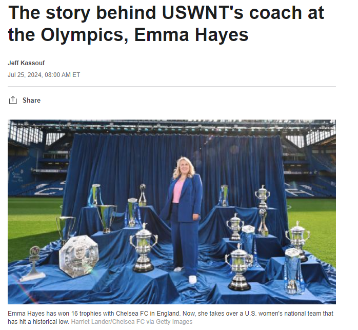 ESPN详解美国女足新任主帅：海耶斯回到梦想开始的地方 带领切尔西女足斩获无数荣誉